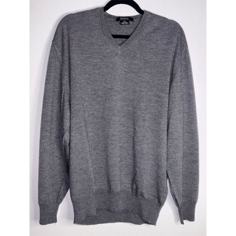 Giorgio Lino Gray Merino Wool V-Neck Pullover Sweater Long Sleeve - Picture 1 of 3